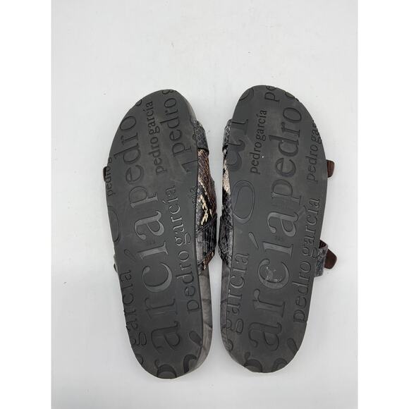 Pedro Garcia 'Arielle' Brown Leather Buckle Snake & Croc Embossed Buckle Slide - Picture 5 of 5